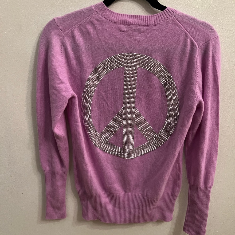 Embellished peace sign cashmere sweater (Aqua) - new with tags